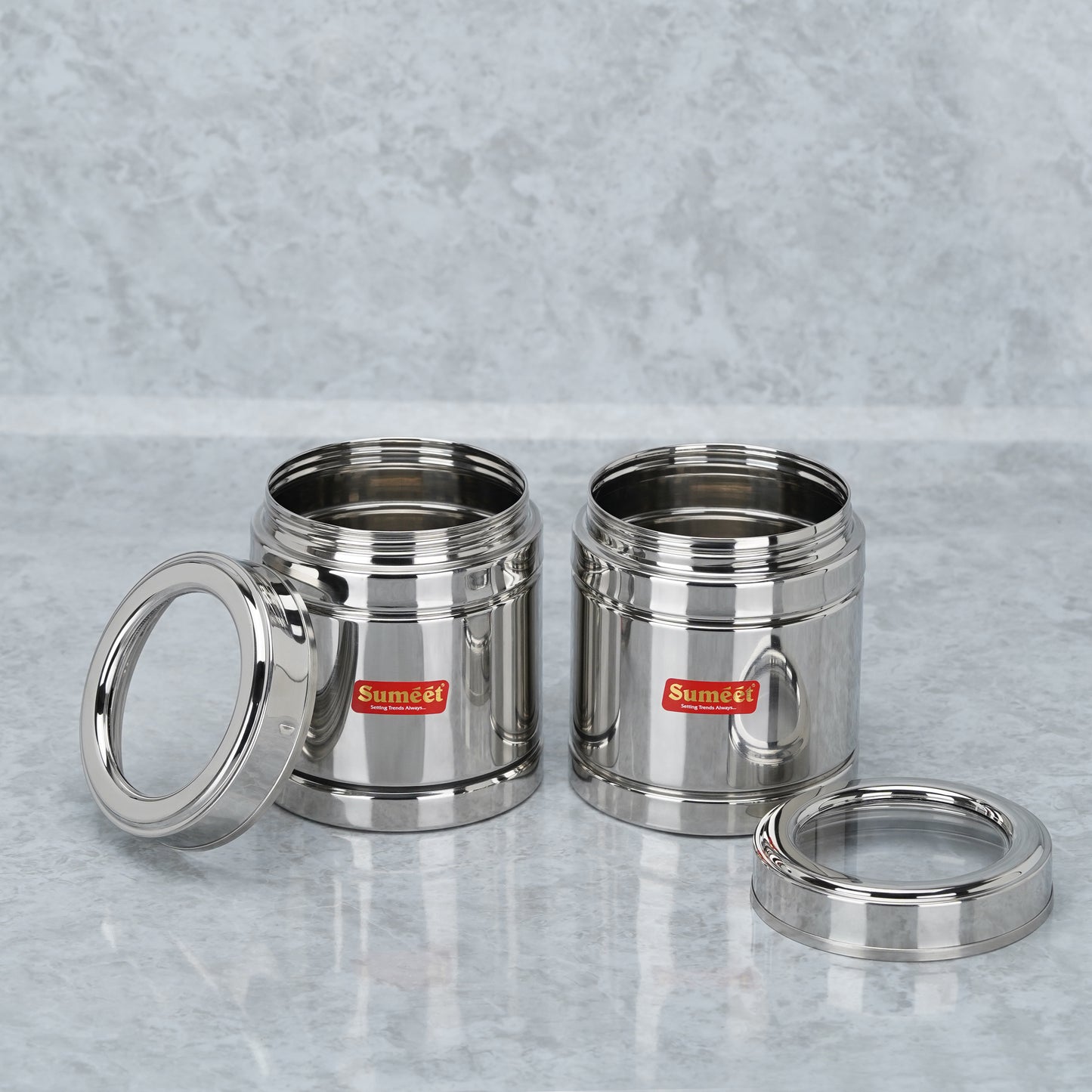 Sumeet Stainless Steel Top See Through/Transparent Lid Circular Vertical Storage Container Set