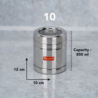 Sumeet Stainless Steel Top See Through/Transparent Lid Circular Vertical Storage Container Set