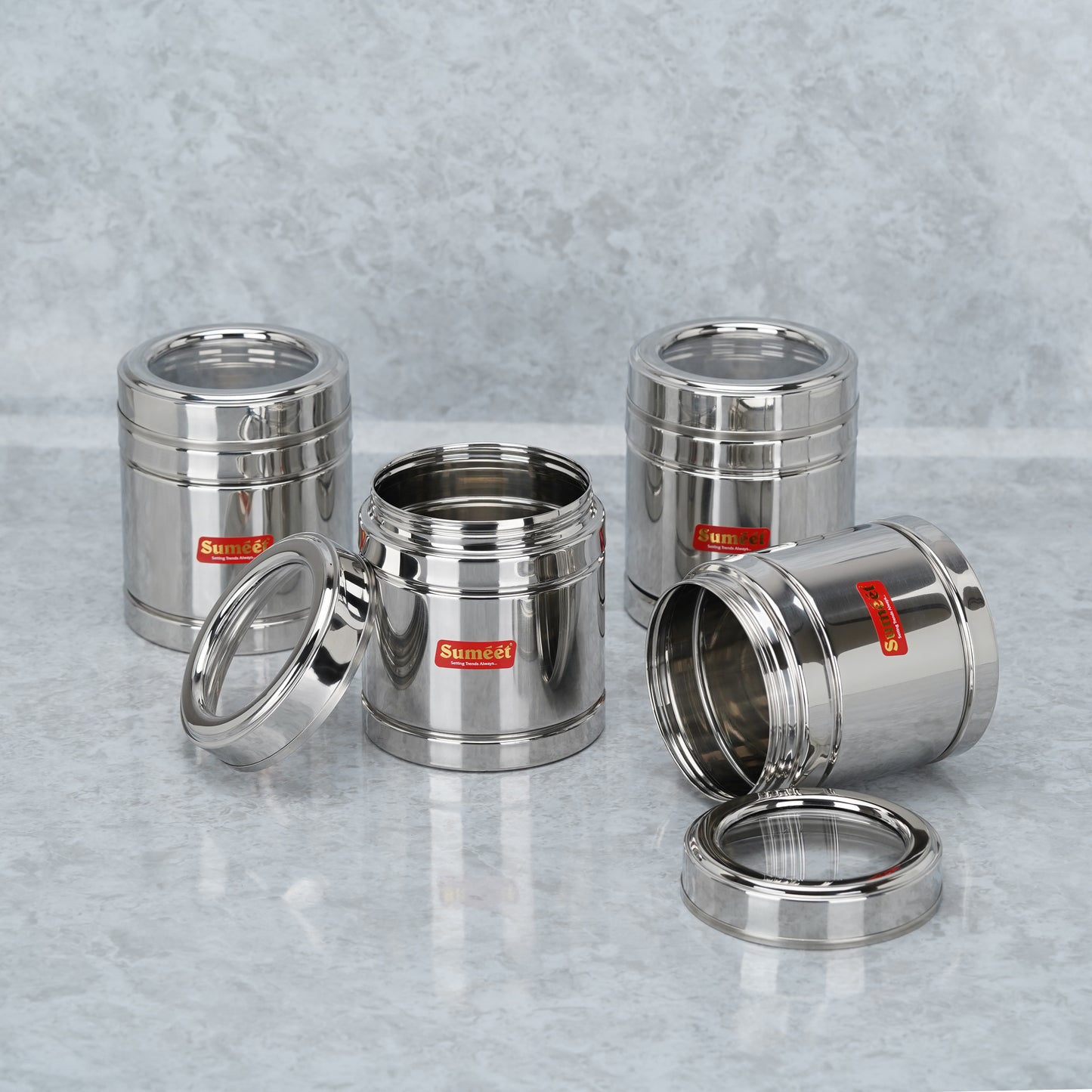 Sumeet Stainless Steel Top See Through/Transparent Lid Circular Vertical Storage Container Set