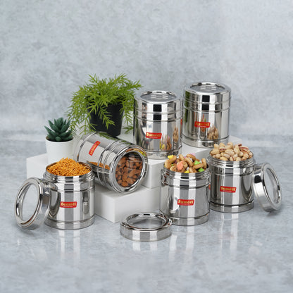 Sumeet Stainless Steel Top See Through/Transparent Lid Circular Vertical Storage Container Set