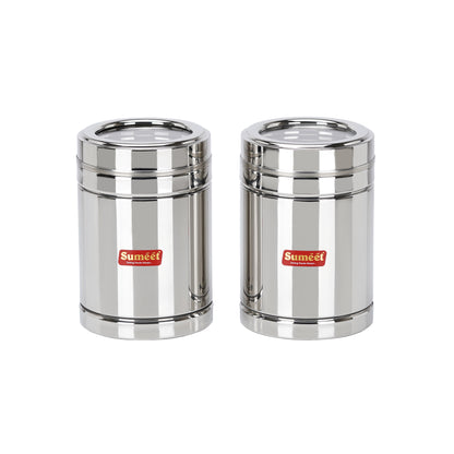 Sumeet Stainless Steel Top See Through/Transparent Lid Circular Vertical Storage Container Set