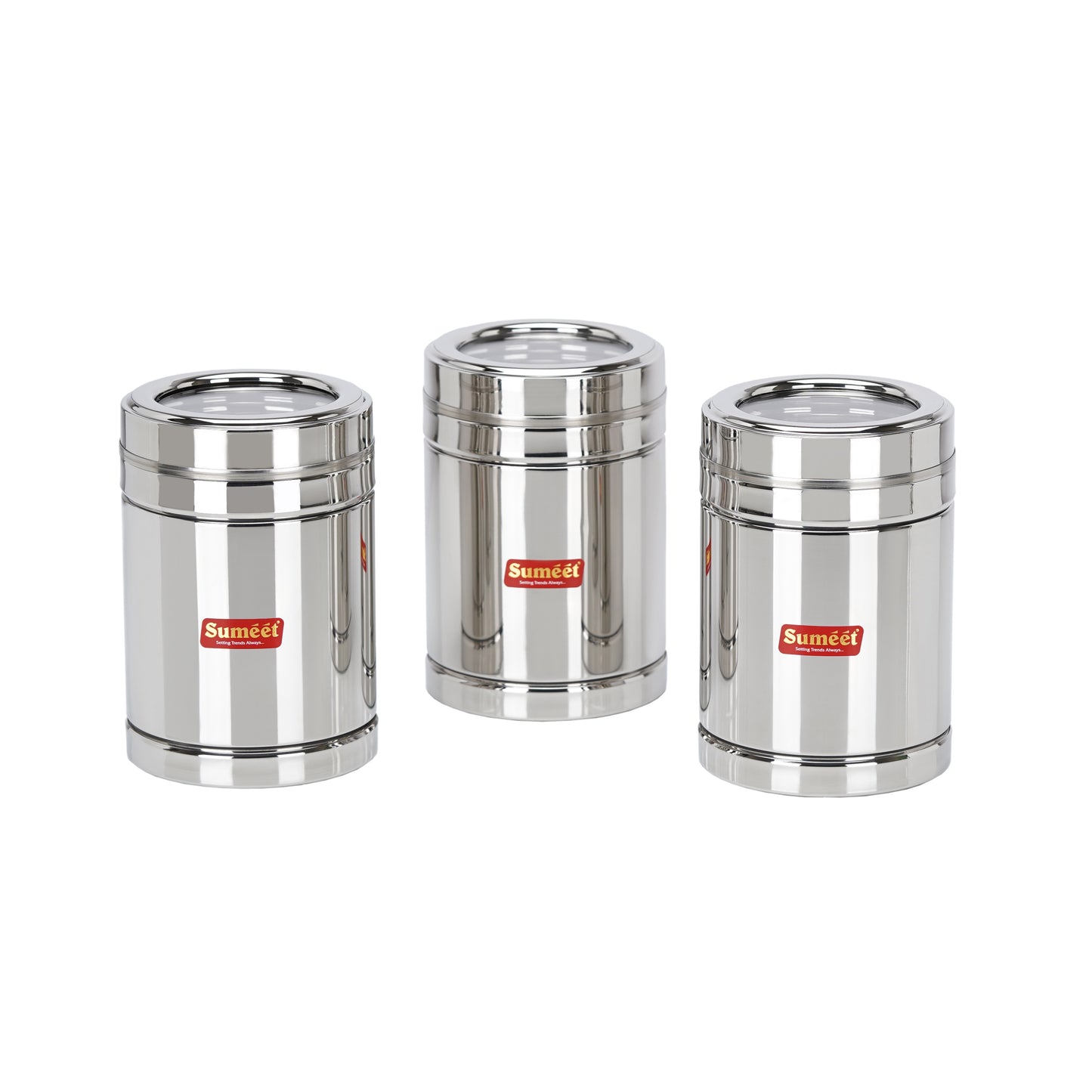 Sumeet Stainless Steel Top See Through/Transparent Lid Circular Vertical Storage Container Set