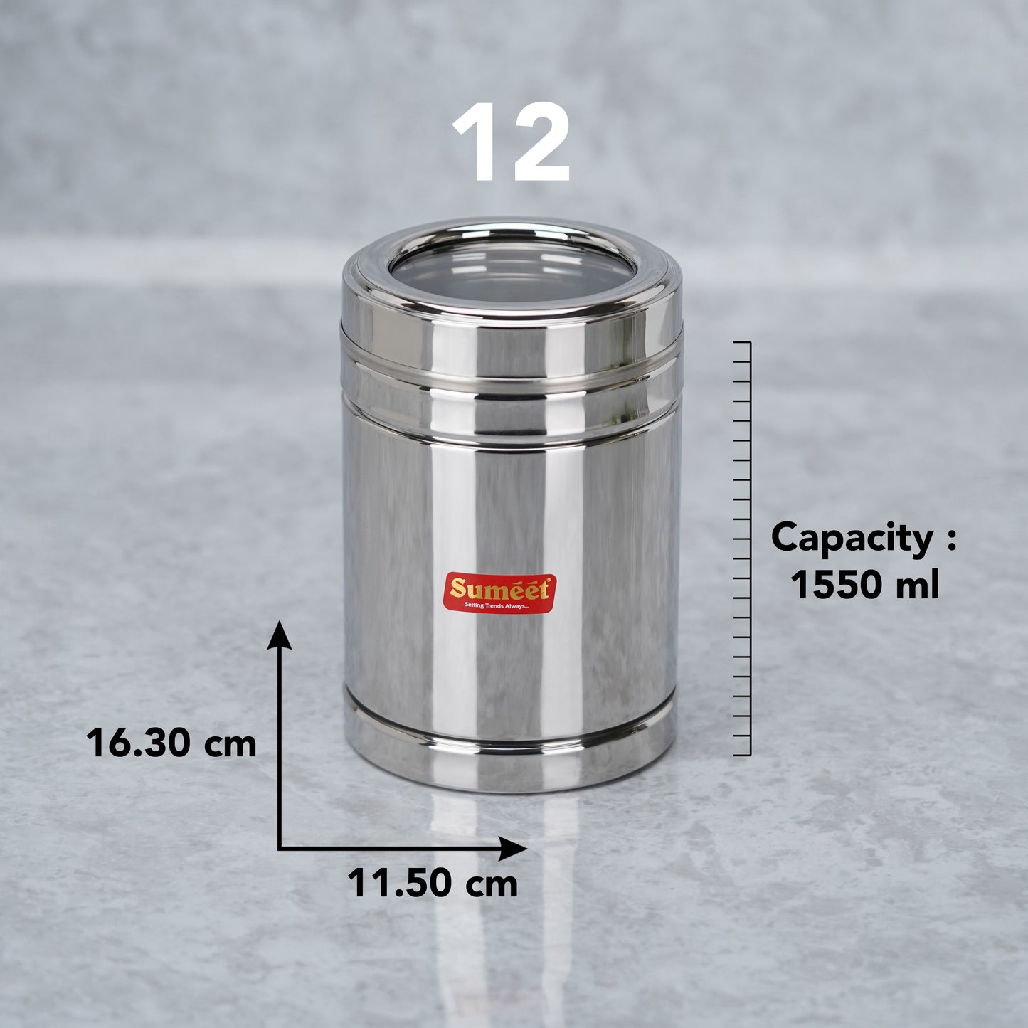 Sumeet Stainless Steel Top See Through/Transparent Lid Circular Vertical Storage Container Set