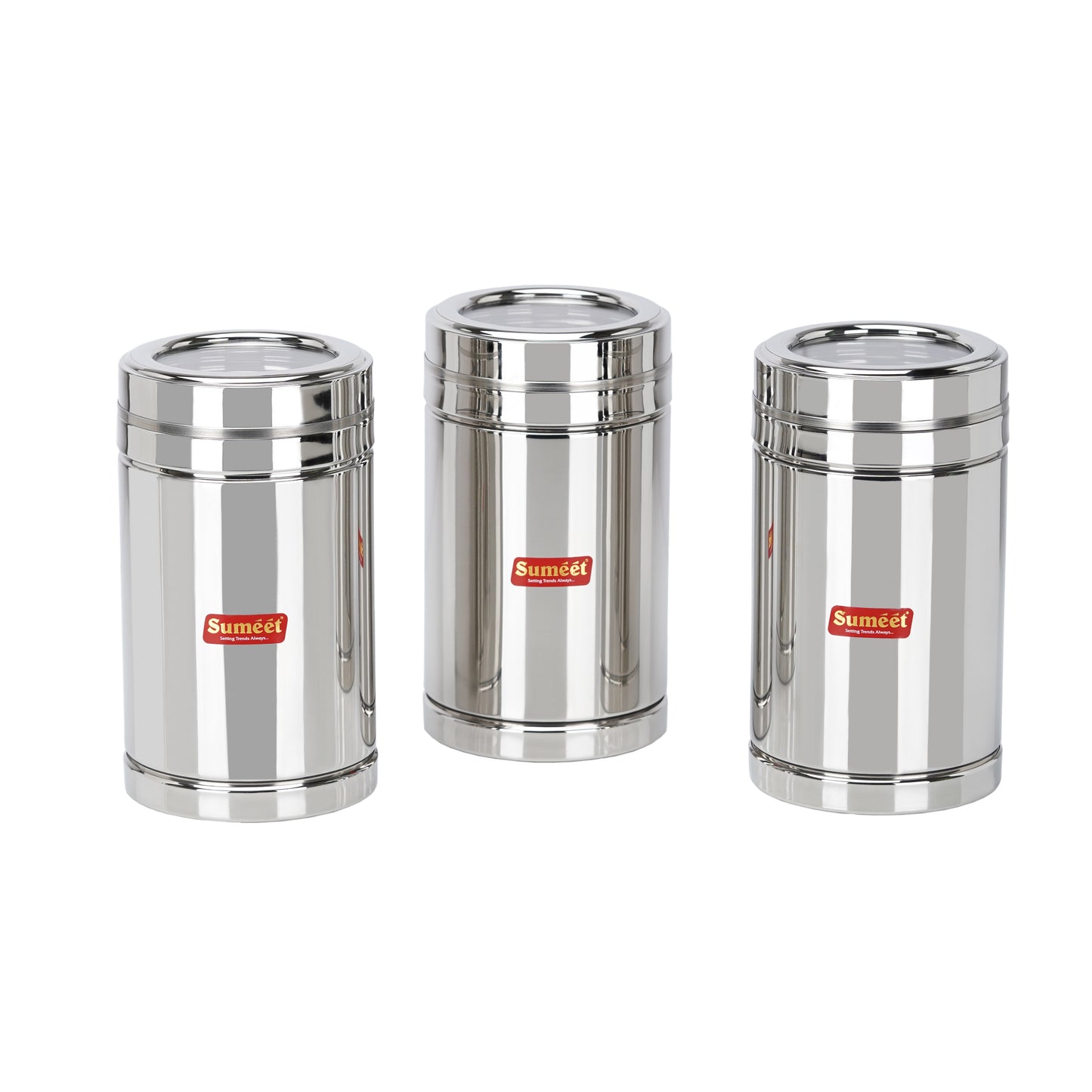 Sumeet Stainless Steel Top See Through/Transparent Lid Circular Vertical Storage Container Set