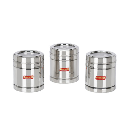 Sumeet Stainless Steel Top See Through/Transparent Lid Circular Vertical Storage Container Set