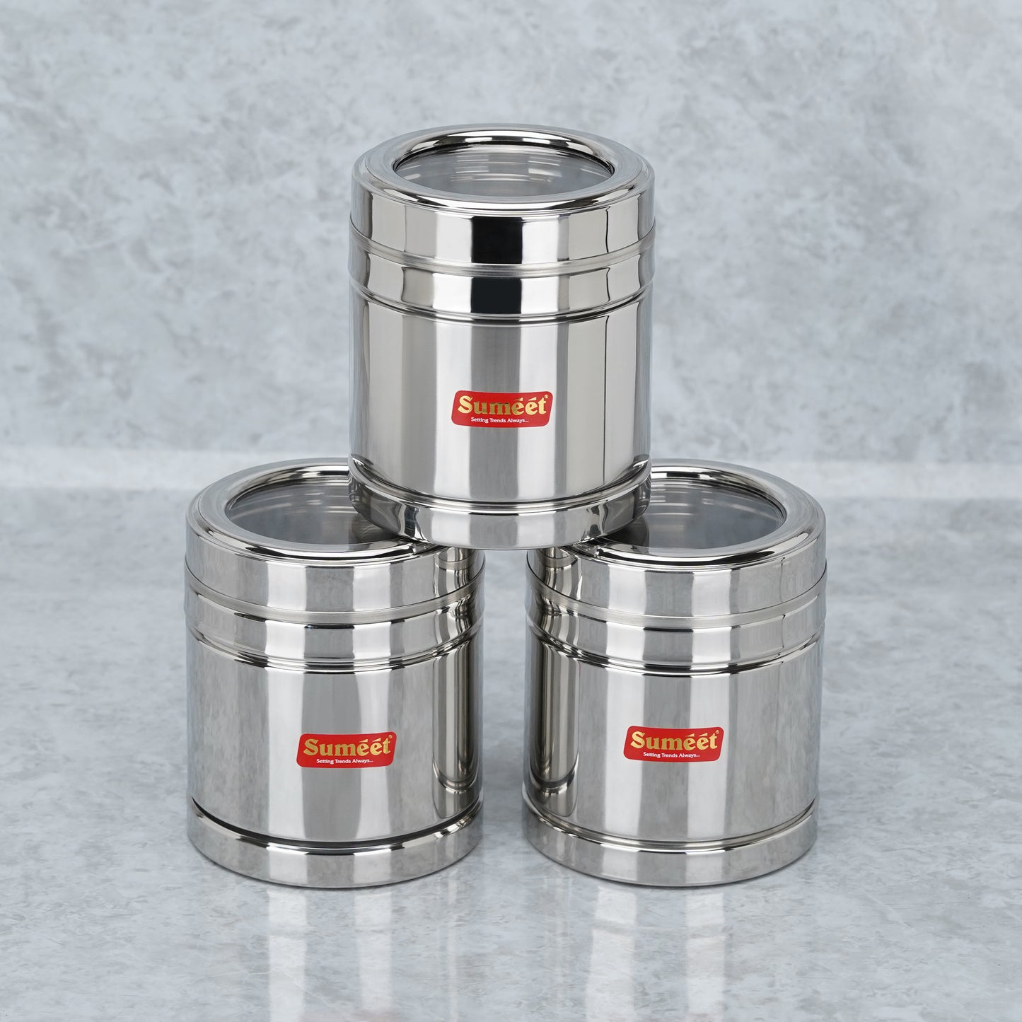 Sumeet Stainless Steel Top See Through/Transparent Lid Circular Vertical Storage Container Set