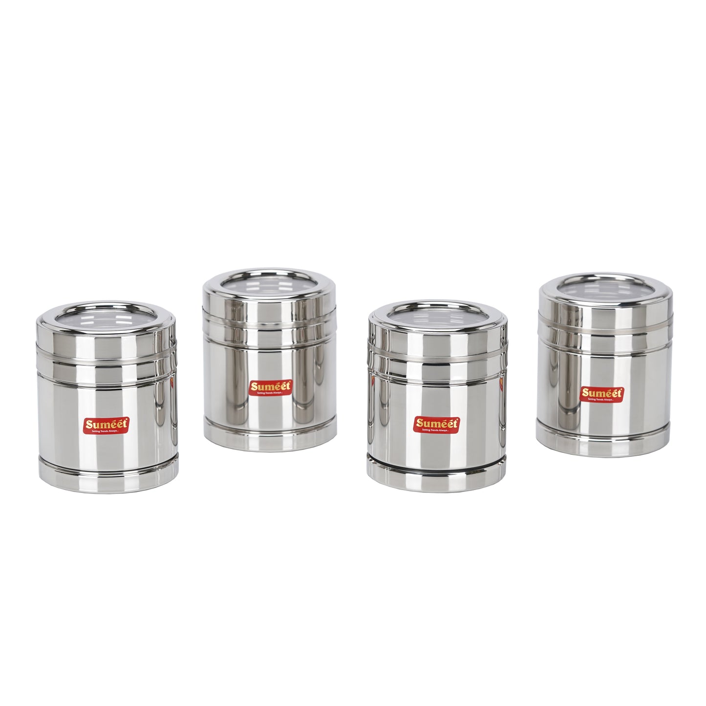 Sumeet Stainless Steel Top See Through/Transparent Lid Circular Vertical Storage Container Set