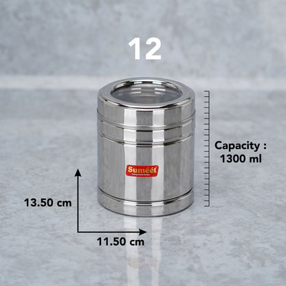 Sumeet Stainless Steel Top See Through/Transparent Lid Circular Vertical Storage Container Set