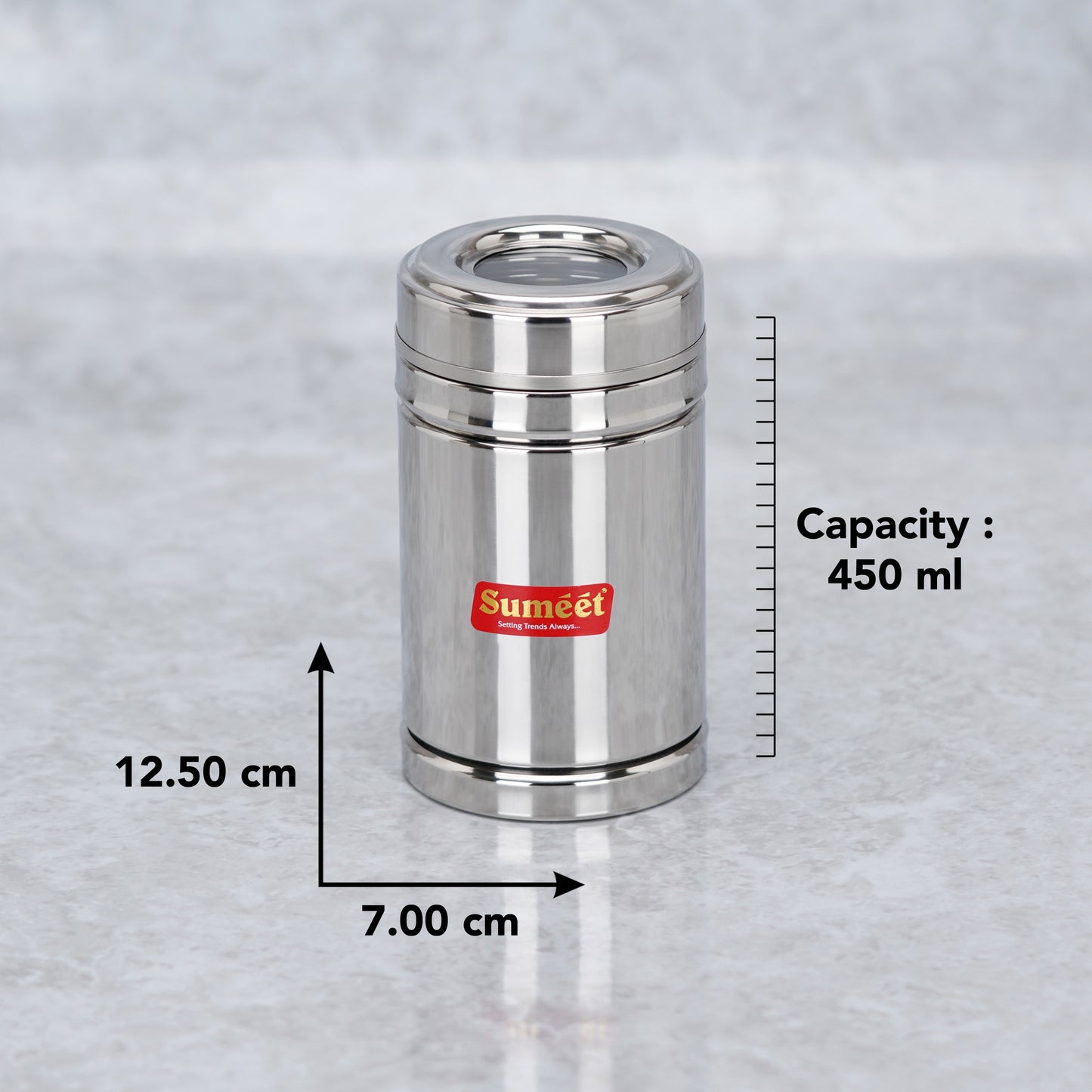 Sumeet Stainless Steel Top See Through/Transparent Lid Circular Vertical Storage Container Set