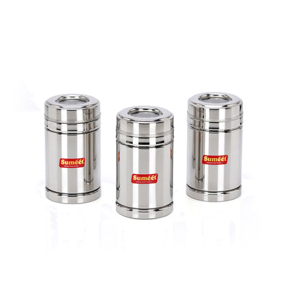 Sumeet Stainless Steel Top See Through/Transparent Lid Circular Vertical Storage Container Set