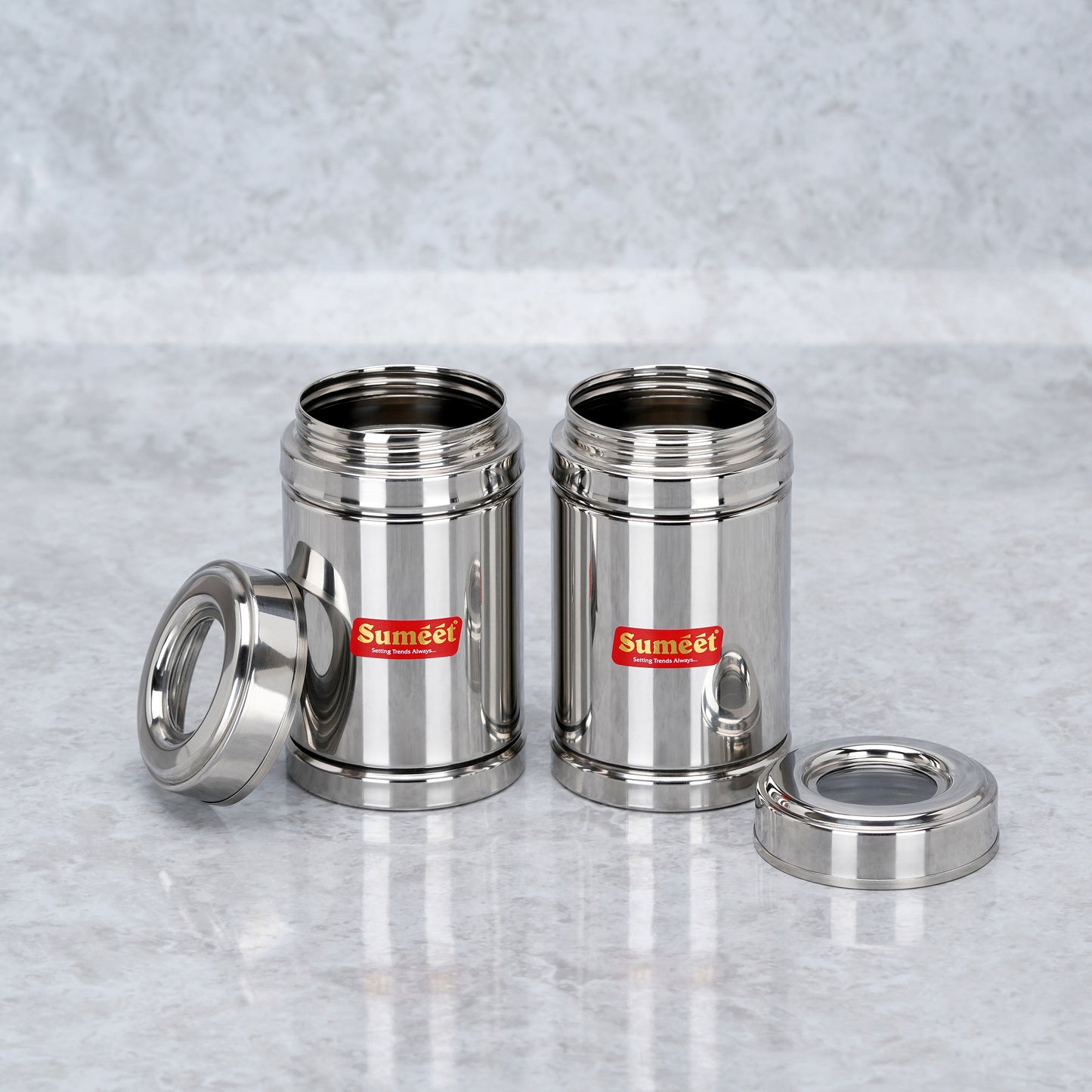 Sumeet Stainless Steel Top See Through/Transparent Lid Circular Vertical Storage Container Set