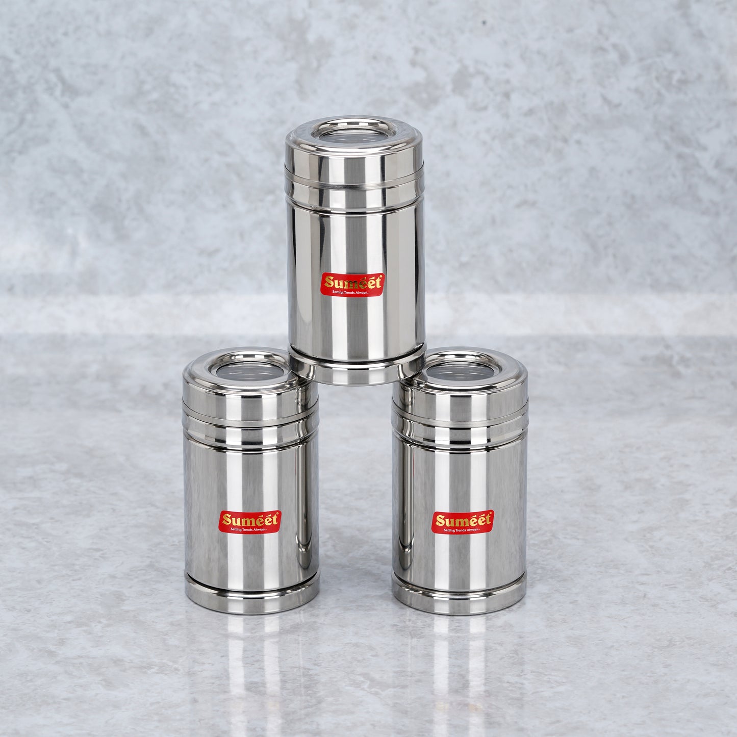 Sumeet Stainless Steel Top See Through/Transparent Lid Circular Vertical Storage Container Set