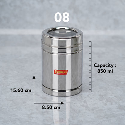 Sumeet Stainless Steel Top See Through/Transparent Lid Circular Vertical Storage Container Set