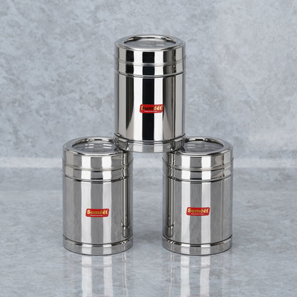 Sumeet Stainless Steel Top See Through/Transparent Lid Circular Vertical Storage Container Set