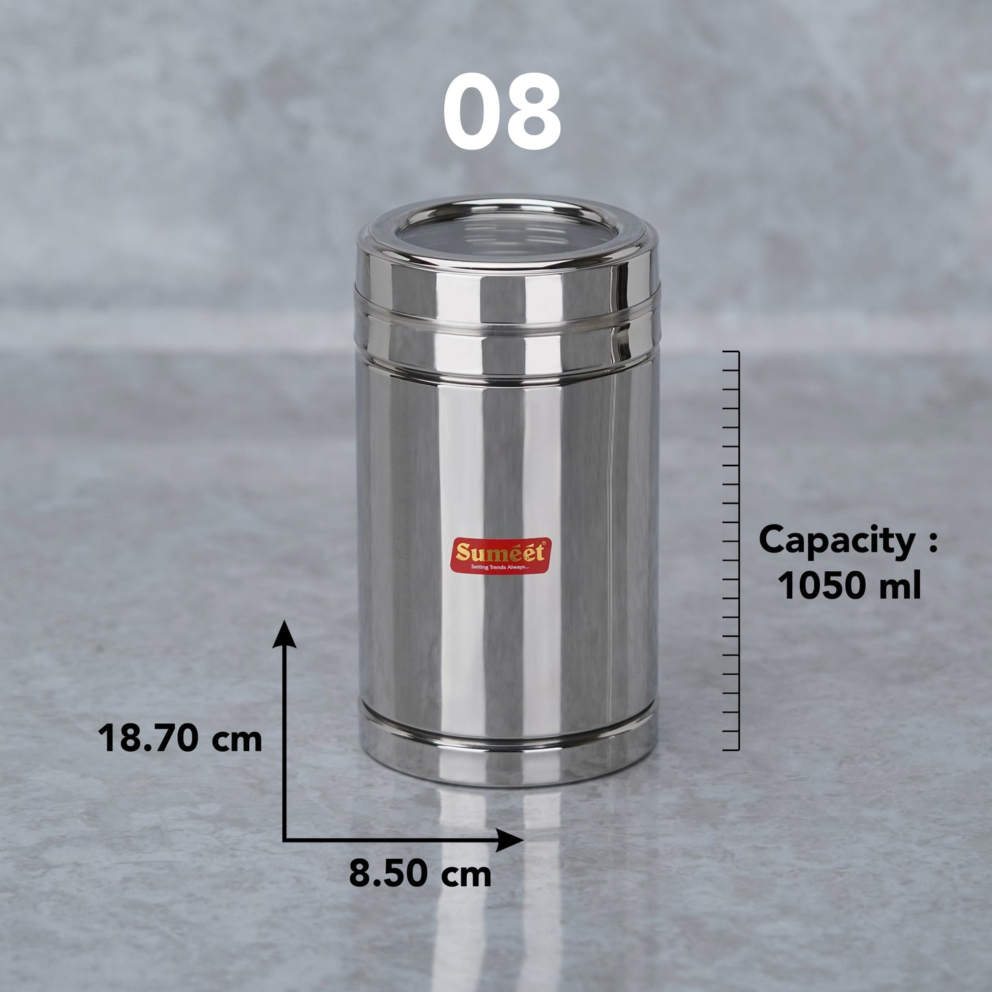 Sumeet Stainless Steel Top See Through/Transparent Lid Circular Vertical Storage Container Set