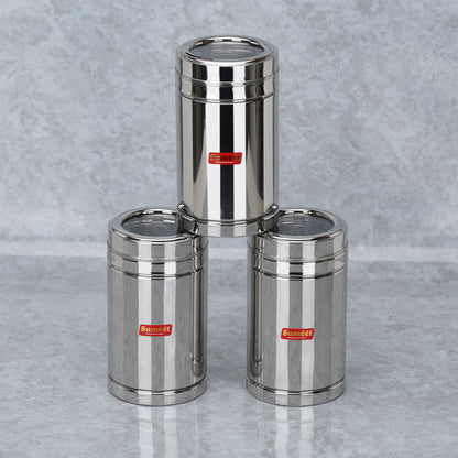 Sumeet Stainless Steel Top See Through/Transparent Lid Circular Vertical Storage Container Set