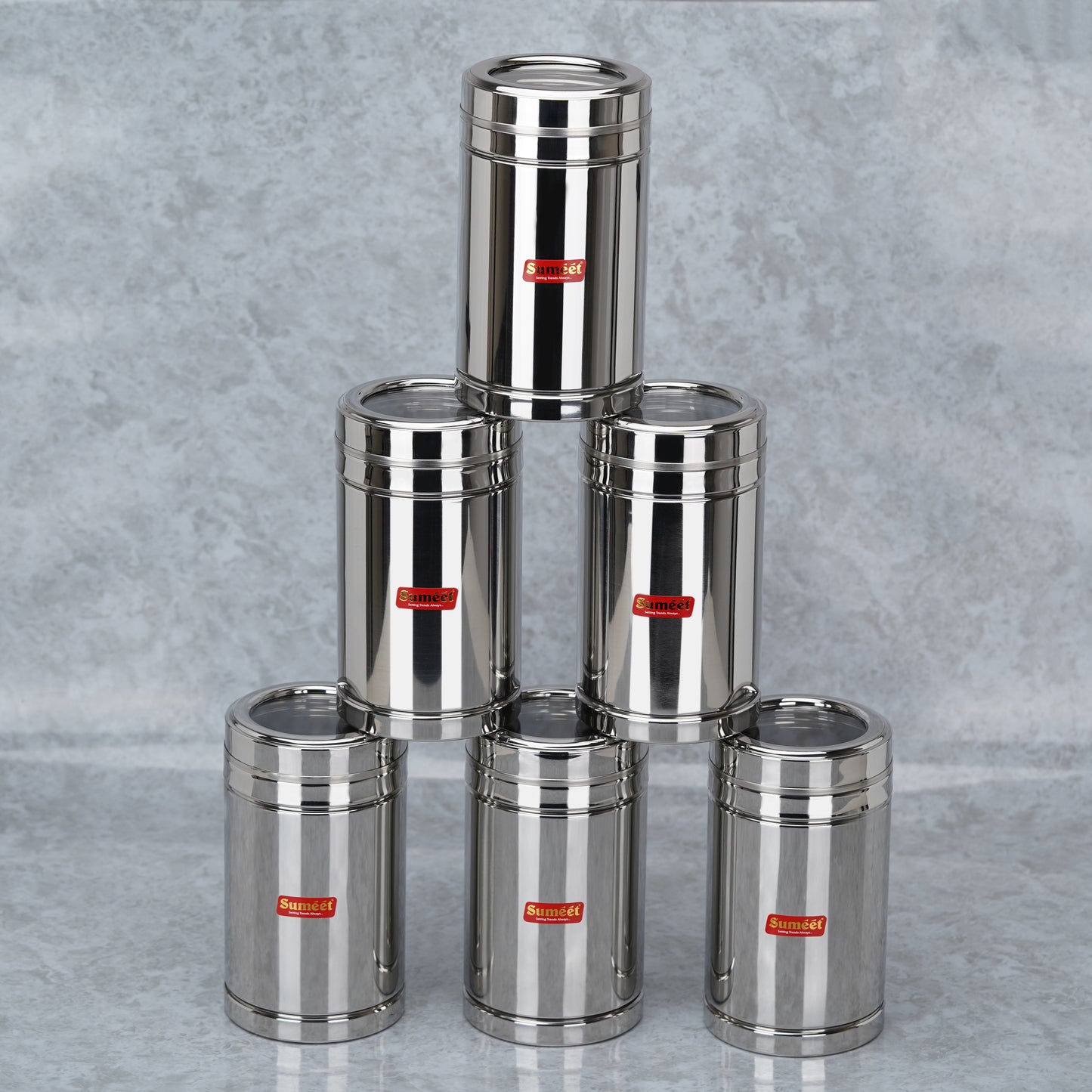 Sumeet Stainless Steel Top See Through/Transparent Lid Circular Vertical Storage Container Set