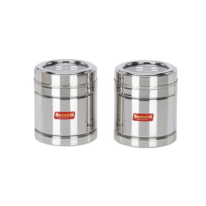 Sumeet Stainless Steel Top See Through/Transparent Lid Circular Vertical Storage Container Set