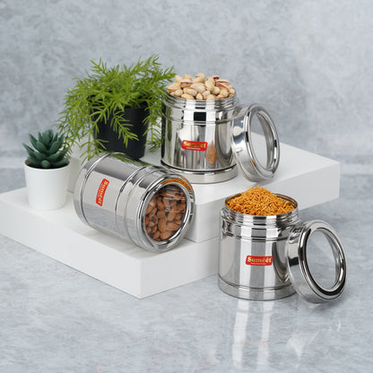 Sumeet Stainless Steel Top See Through/Transparent Lid Circular Vertical Storage Container Set