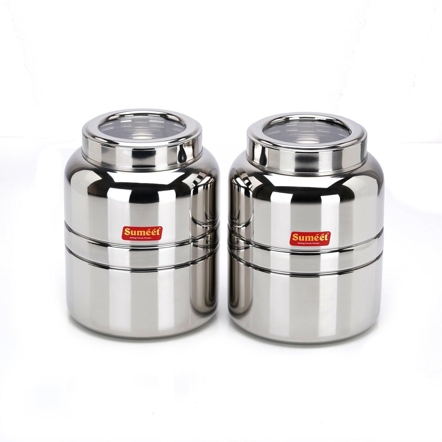 Sumeet Stainless Steel Unique Traditional Shape Top See Through/Transparent Lid Storage Containers