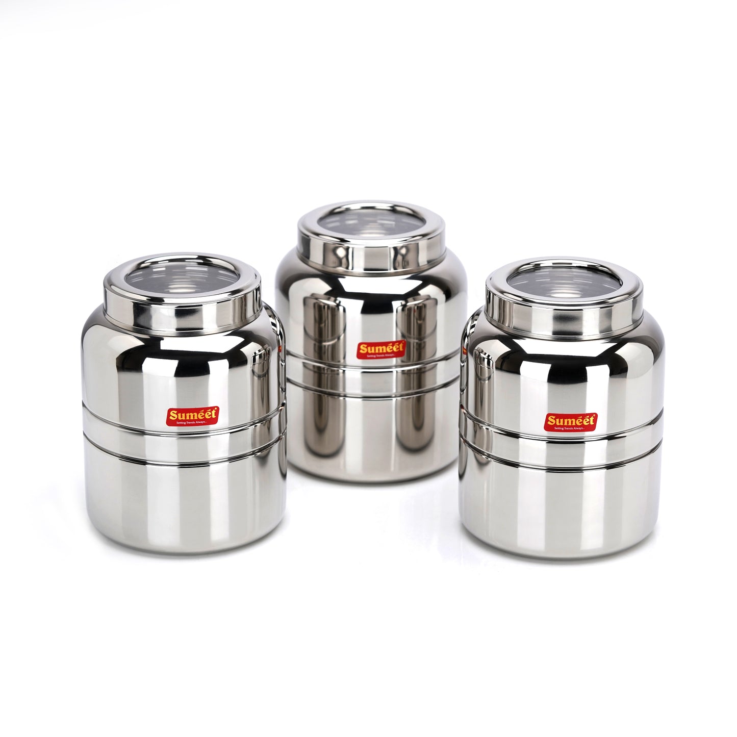 Sumeet Stainless Steel Unique Traditional Shape Top See Through/Transparent Lid Storage Containers