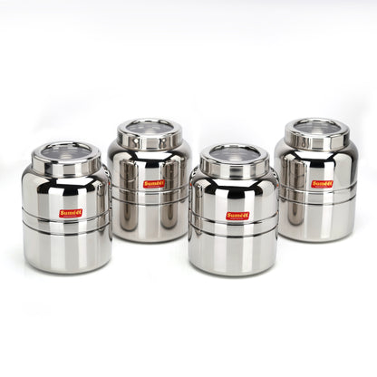 Sumeet Stainless Steel Unique Traditional Shape Top See Through/Transparent Lid Storage Containers