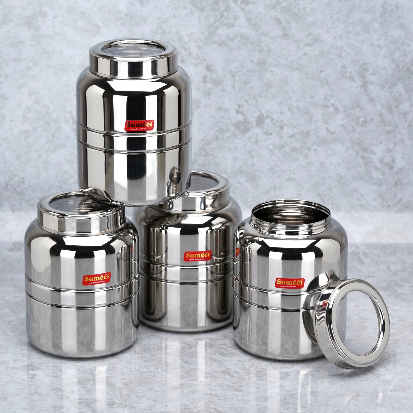 Sumeet Stainless Steel Unique Traditional Shape Top See Through/Transparent Lid Storage Containers