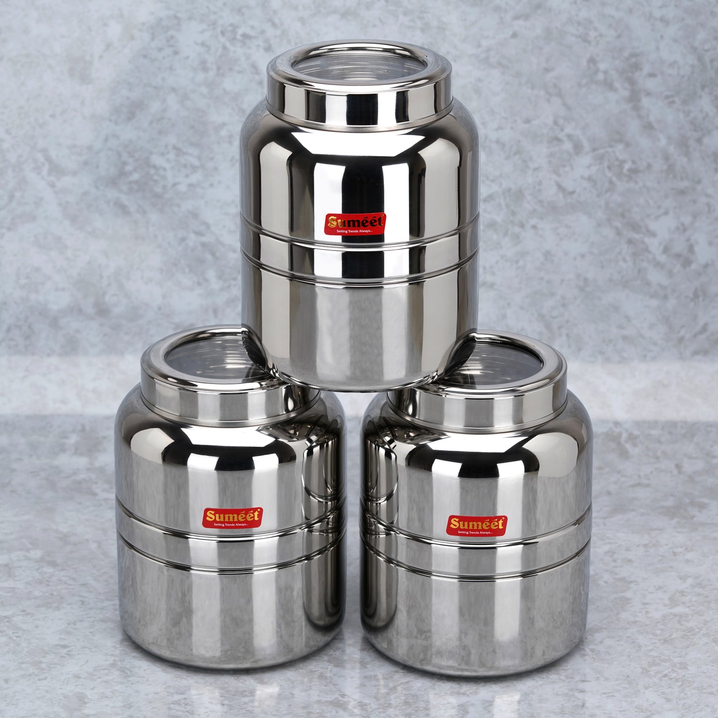 Sumeet Stainless Steel Unique Traditional Shape Top See Through/Transparent Lid Storage Containers