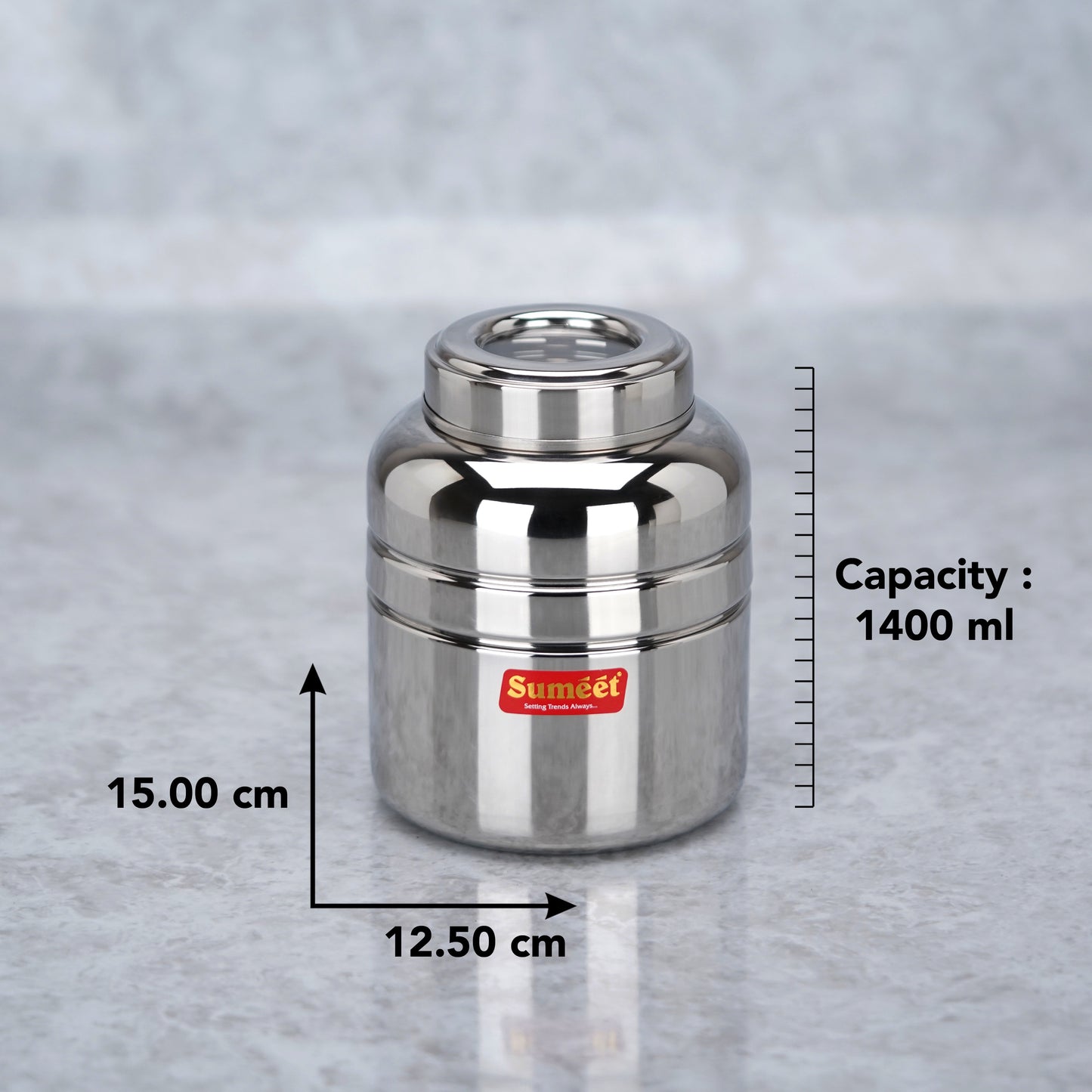 Sumeet Stainless Steel Unique Traditional Shape Top See Through/Transparent Lid Storage Containers