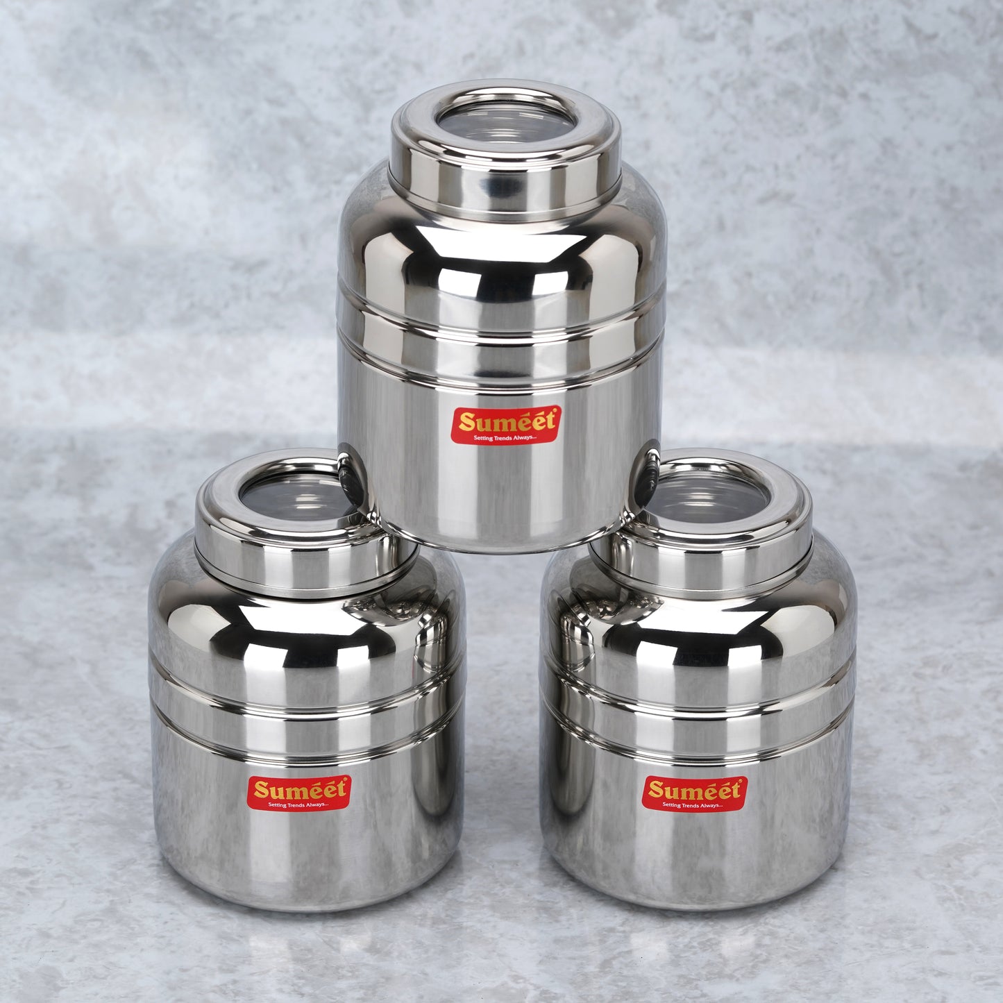 Sumeet Stainless Steel Unique Traditional Shape Top See Through/Transparent Lid Storage Containers