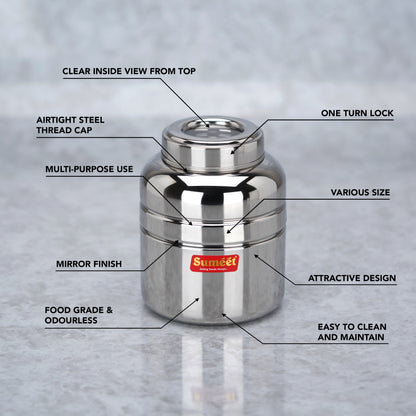 Sumeet Stainless Steel Unique Traditional Shape Top See Through/Transparent Lid Storage Containers