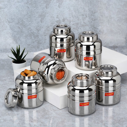 Sumeet Stainless Steel Unique Traditional Shape Top See Through/Transparent Lid Storage Containers