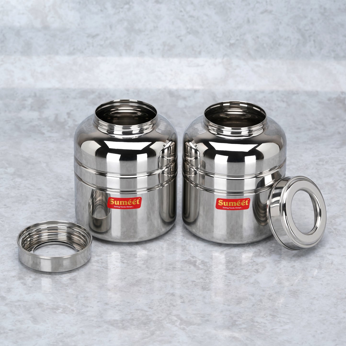 Sumeet Stainless Steel Unique Traditional Shape Top See Through/Transparent Lid Storage Containers