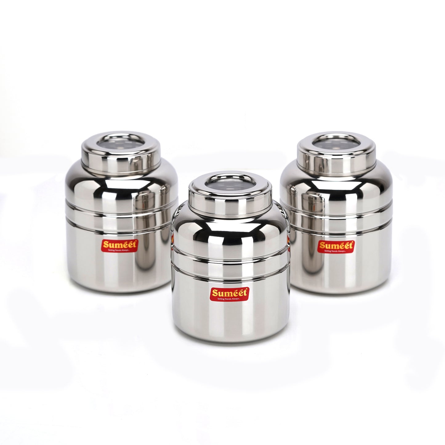 Sumeet Stainless Steel Unique Traditional Shape Top See Through/Transparent Lid Storage Containers