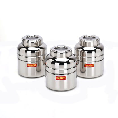 Sumeet Stainless Steel Unique Traditional Shape Top See Through/Transparent Lid Storage Containers