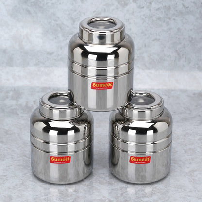 Sumeet Stainless Steel Unique Traditional Shape Top See Through/Transparent Lid Storage Containers