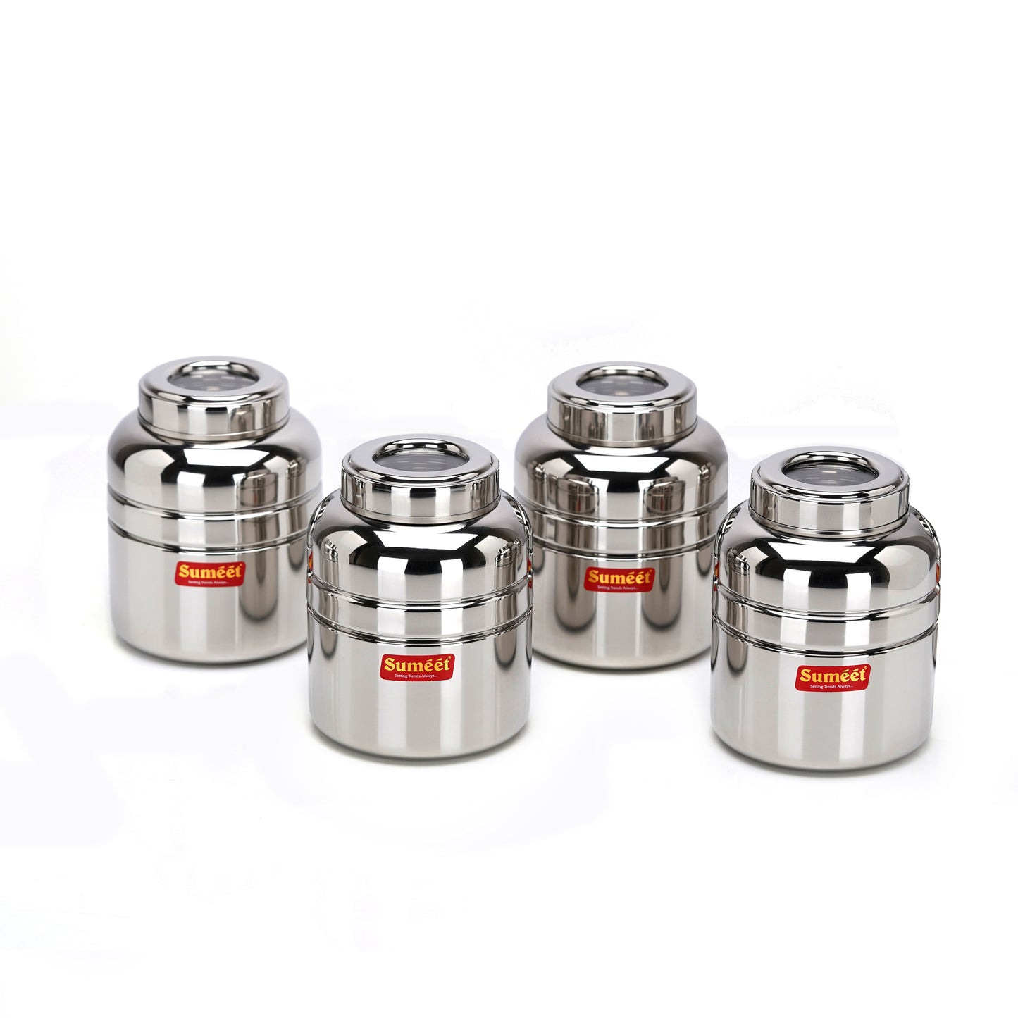 Sumeet Stainless Steel Unique Traditional Shape Top See Through/Transparent Lid Storage Containers