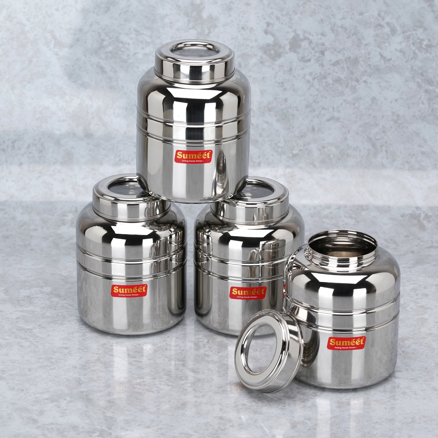 Sumeet Stainless Steel Unique Traditional Shape Top See Through/Transparent Lid Storage Containers