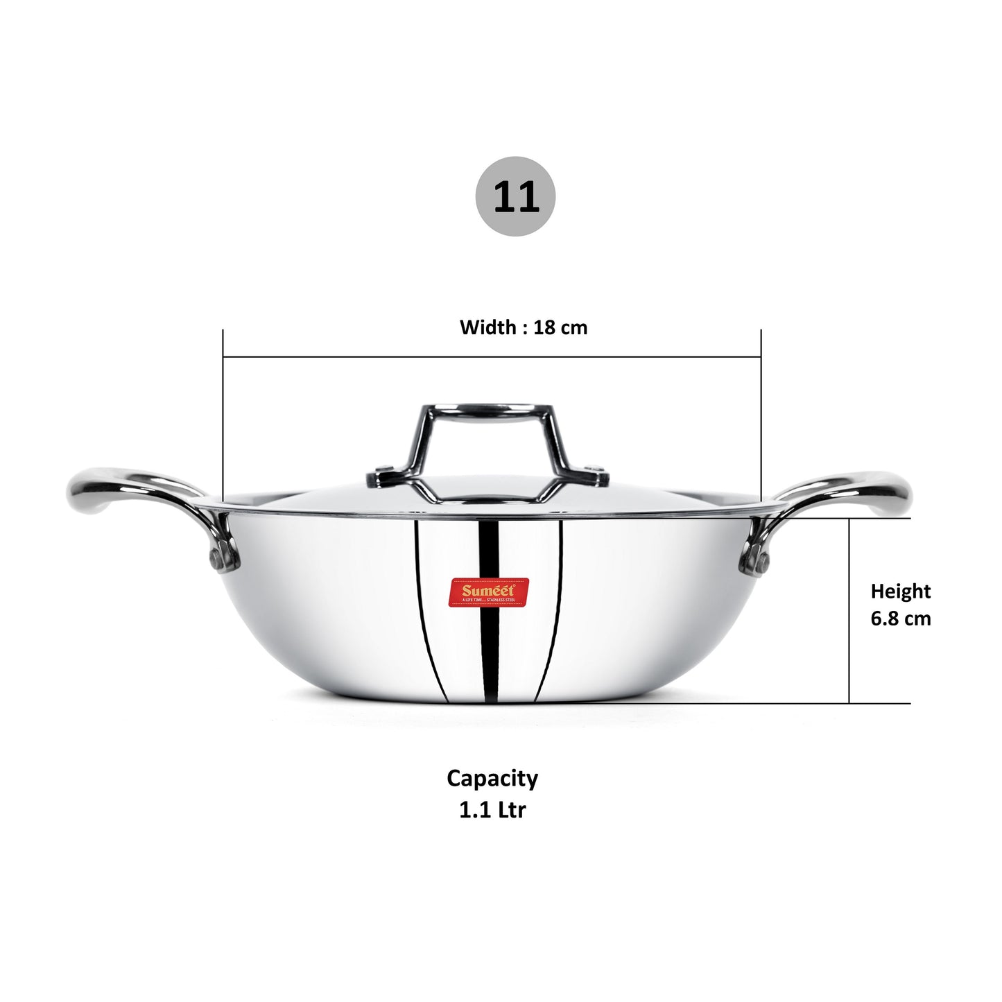 Smart TriPly SAS (Steel-Aluminium-Steel - 3 Layers) Kadhai with Lid