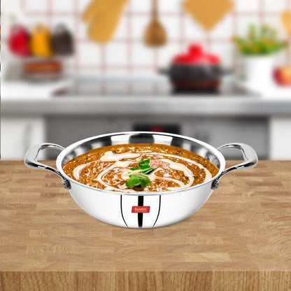 Sumeet Cook Smart TriPly SAS (Steel-Aluminium-Steel - 3 Layers) Kadhai 2Ltr - 22Cm