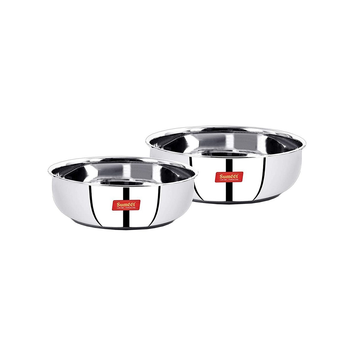 Sumeet Stainless Steel Induction Bottom Induction & Gas Stove Friendly Tasra Set of 2