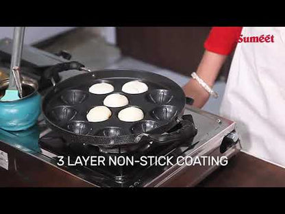 Sumeet 3mm Nonstick Appam Patra 12Pc with Handle and Lid