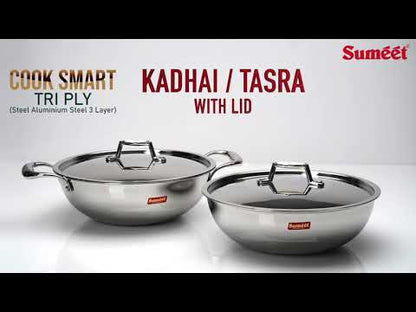 Sumeet Cook Smart TriPly SAS (Steel-Aluminium-Steel - 3 Layers) Kadhai with Lid - 3.25Ltr - 26Cm