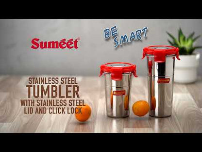 Sumeet Stainless Steel Airtight, Leak Proof, Freezer Safe and Dust Proof Big Tumbler with Stainless Steel Lid Set of 2 Pcs (500ml Each)Dia - 8cm