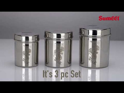 Sumeet Designer Stainless Steel Vertical Canisters/Ubha Dabba/Storage Containers Set of 3Pc (400ml,500ml,750ml)