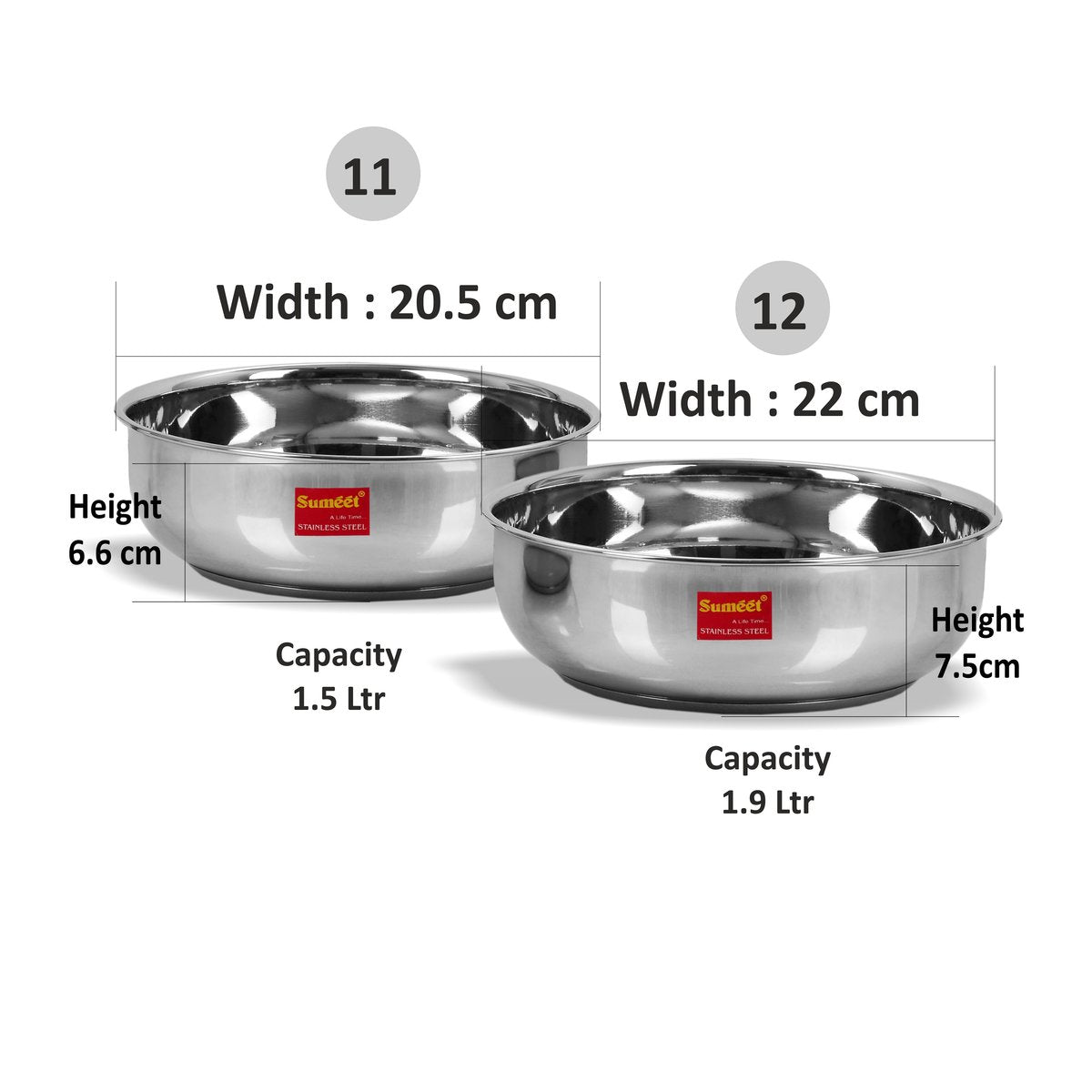 Sumeet Stainless Steel Induction Bottom Induction & Gas Stove Friendly Tasra Set of 2